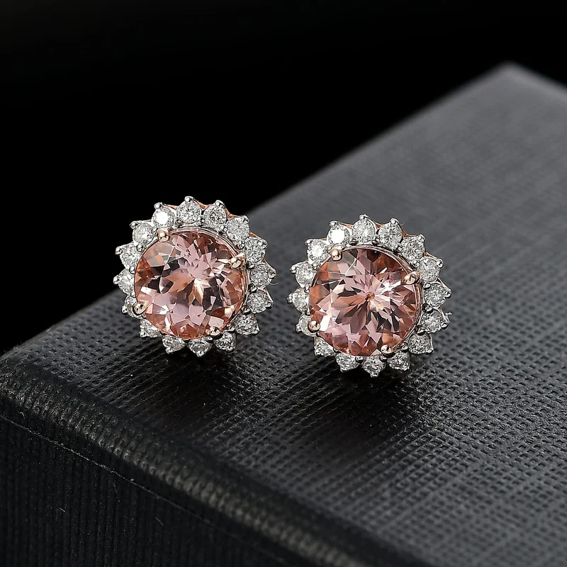 LUXORO AAA Morganit, Weißer Diamant AGI zertifiziert Ohrringe 417 Gold (10-15 Werktage Lieferzeit) ca. 3.51 ct