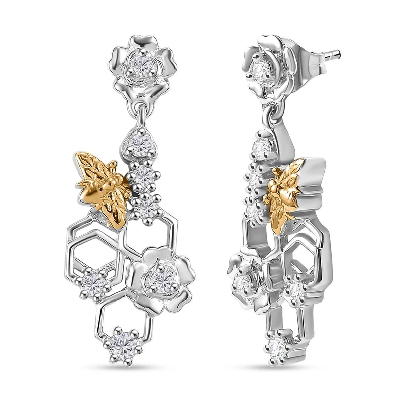 J Francis gefertigt mit SWAROVSKI - Zirkonia Ohrringe 925 Silber Rhodiniert und 750 Gelbgold Vermeil