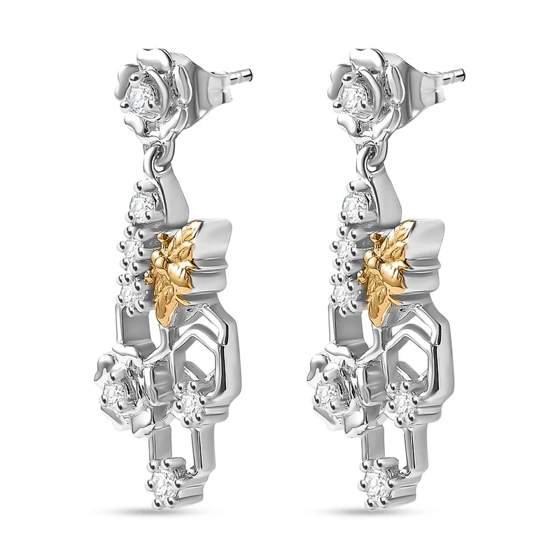 J Francis gefertigt mit SWAROVSKI - Zirkonia Ohrringe 925 Silber Rhodiniert und 750 Gelbgold Vermeil