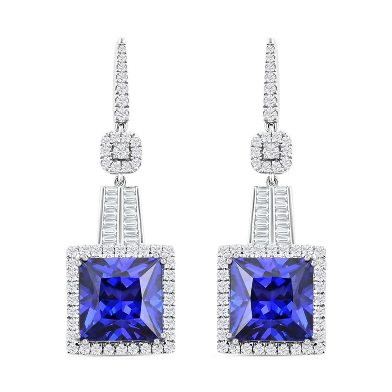 CHAIRMAN VAULT COLLECTION - AAAA Tansanit, Weißer Diamant AGI zertifiziert Ohrringe, zertifiziert und geprüft, 950 Platin (10-15 Werktage Lieferzeit) ca. 24.04 ct