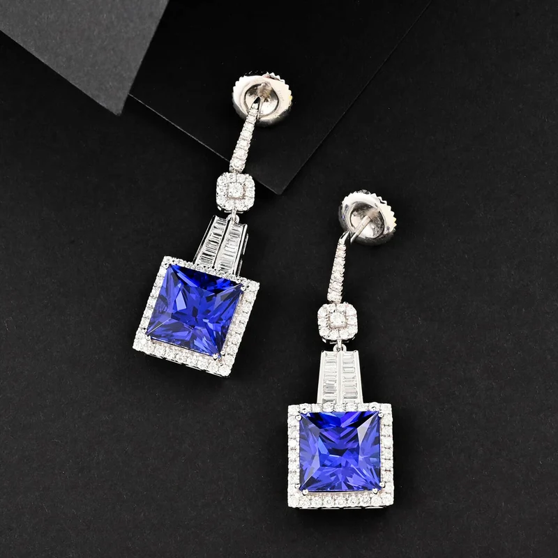 CHAIRMAN VAULT COLLECTION - AAAA Tansanit, Weißer Diamant AGI zertifiziert Ohrringe, zertifiziert und geprüft, 950 Platin (10-15 Werktage Lieferzeit) ca. 24.04 ct