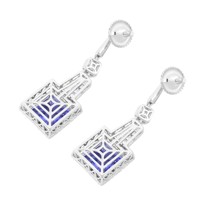 CHAIRMAN VAULT COLLECTION - AAAA Tansanit, Weißer Diamant AGI zertifiziert Ohrringe, zertifiziert und geprüft, 950 Platin (10-15 Werktage Lieferzeit) ca. 24.04 ct