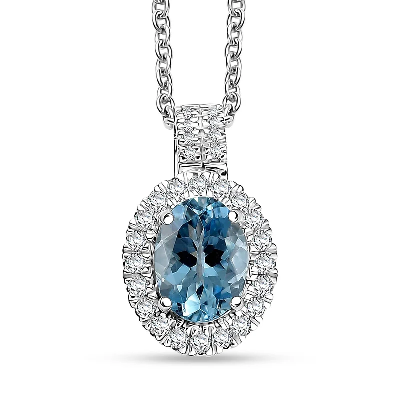 LUXORO AAA Santamaria Aquamarin, Weißer Diamant AGI zertifiziert Schmuckset (10-15 Werktage Lieferzeit) ca. 50 cm 585 Gold ca. 1.46 ct