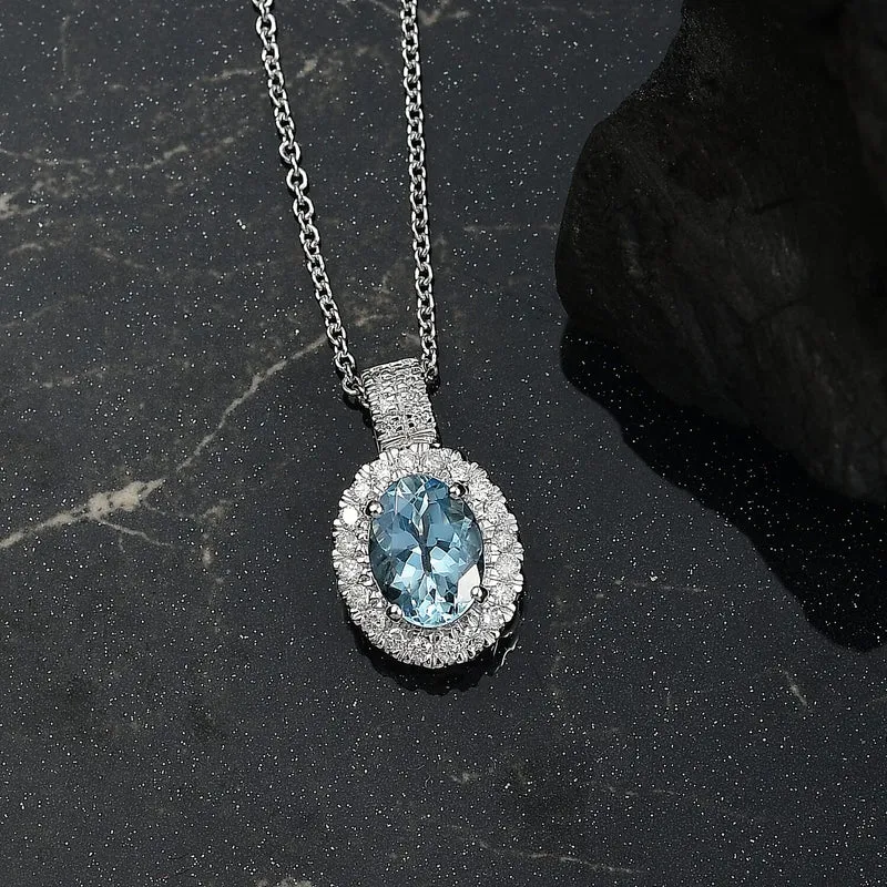 LUXORO AAA Santamaria Aquamarin, Weißer Diamant AGI zertifiziert Schmuckset (10-15 Werktage Lieferzeit) ca. 50 cm 585 Gold ca. 1.46 ct