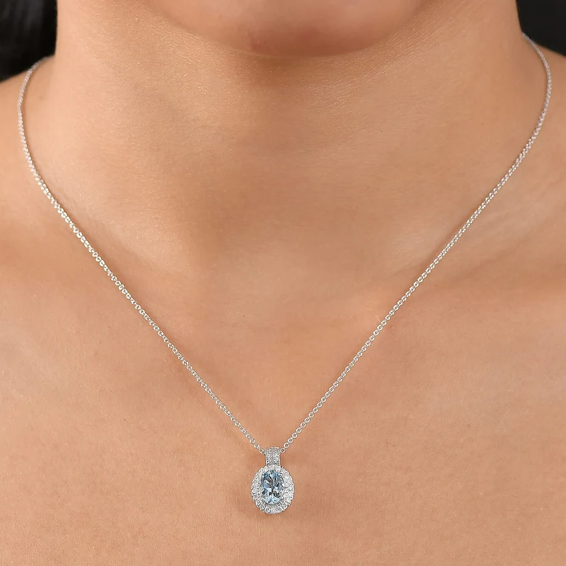 LUXORO AAA Santamaria Aquamarin, Weißer Diamant AGI zertifiziert Schmuckset (10-15 Werktage Lieferzeit) ca. 50 cm 585 Gold ca. 1.46 ct
