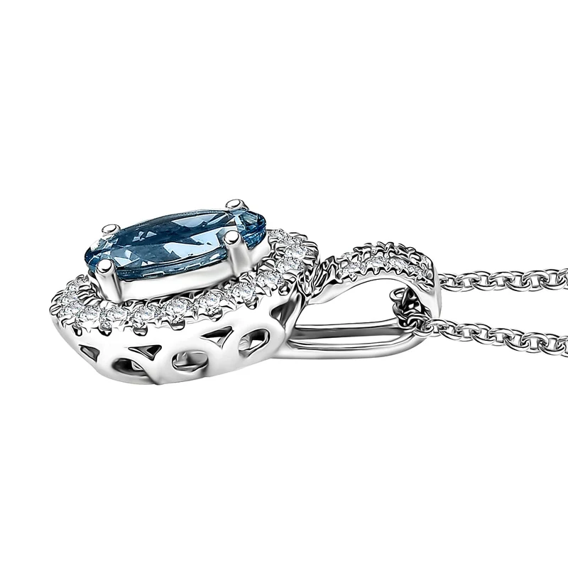 LUXORO AAA Santamaria Aquamarin, Weißer Diamant AGI zertifiziert Schmuckset (10-15 Werktage Lieferzeit) ca. 50 cm 585 Gold ca. 1.46 ct