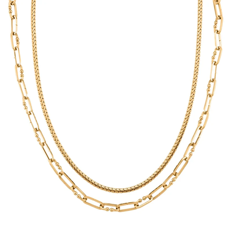DESIGNER INSPIRIERT - 2er Fancy 316L Edelstahl Ketten Set ca. 50 cm Goldfarben