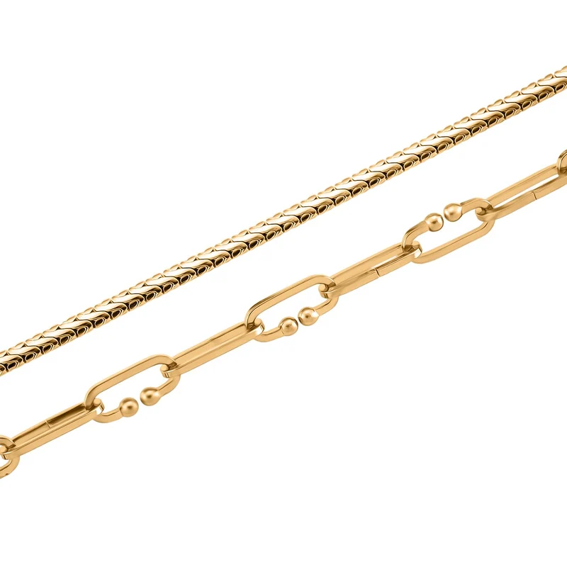 DESIGNER INSPIRIERT - 2er Fancy 316L Edelstahl Ketten Set ca. 50 cm Goldfarben