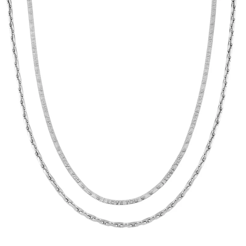 2er-Set Halsketten, Edelstahl, Goldfarben, Gliederkette und Schlangenketten-Optik, ca. 50 + 5 cm
