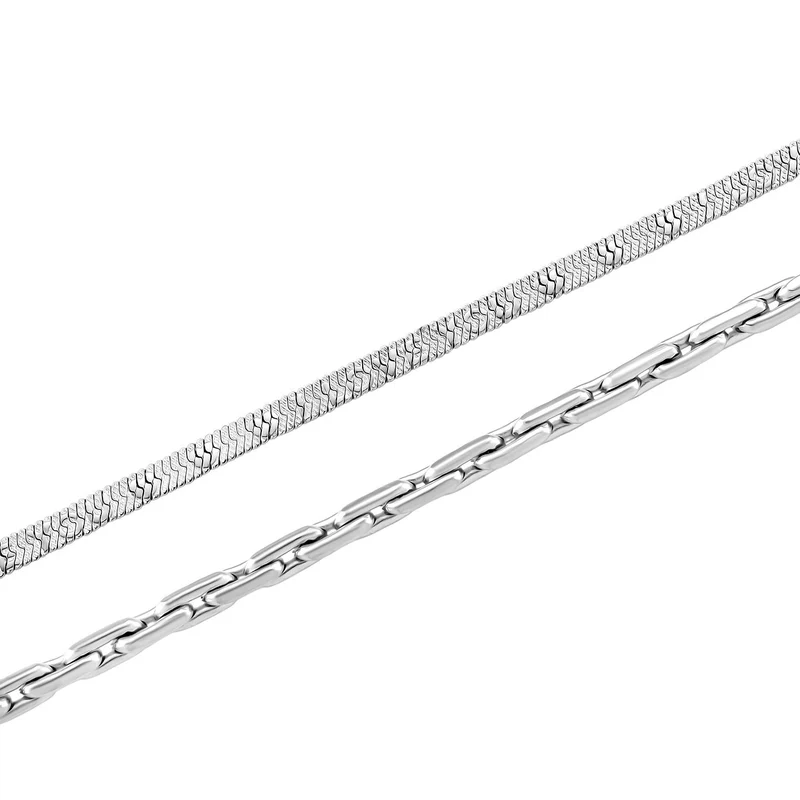 2er-Set Halsketten, Edelstahl, Goldfarben, Gliederkette und Schlangenketten-Optik, ca. 50 + 5 cm