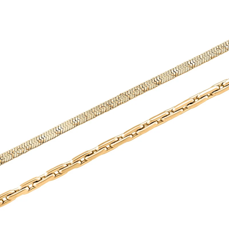 2er-Set Halsketten, Edelstahl, Goldfarben, Gliederkette und Schlangenketten-Optik, ca. 50 + 5 cm