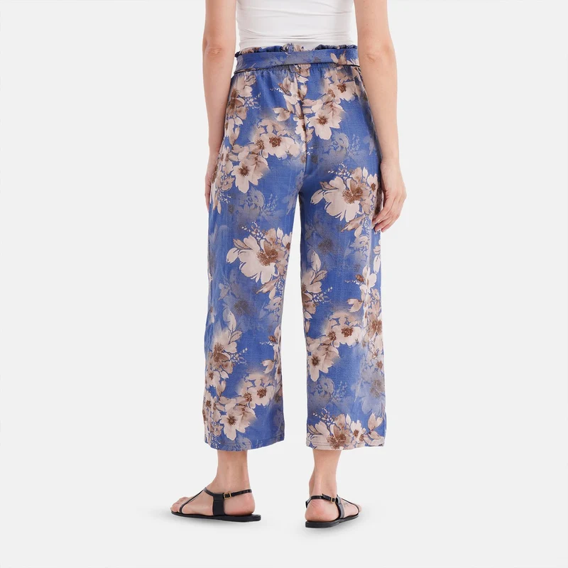 Weit geschnittene Hose mit Blumenprint, High-Waist-Design, elastischer Bund, mit Seitentaschen, elastisch und bequem, Einheitsgröße, Länge 99 cm, Beige