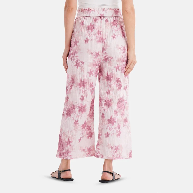 Weit geschnittene Hose mit Blumenprint, High-Waist-Design, elastischer Bund, mit Seitentaschen, elastisch und bequem, Einheitsgröße, Länge 99 cm, Beige