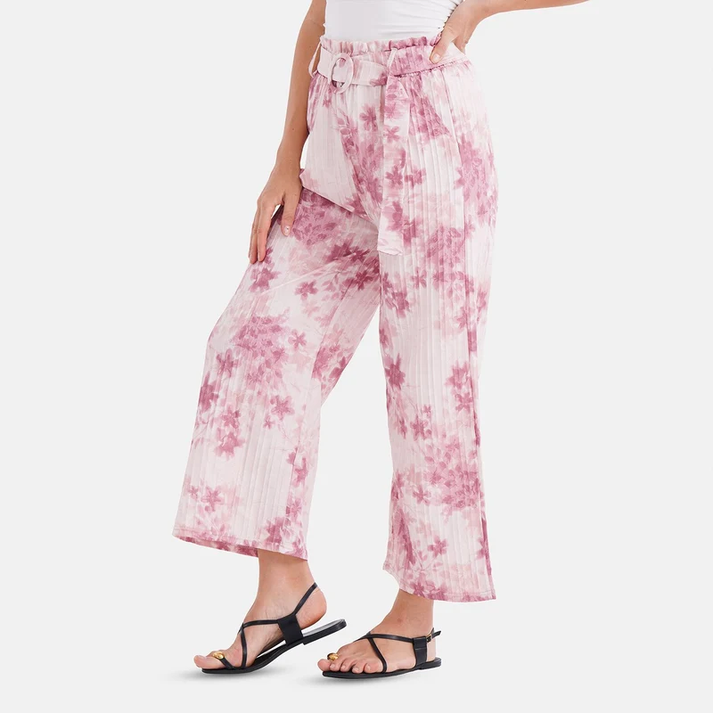 Weit geschnittene Hose mit Blumenprint, High-Waist-Design, elastischer Bund, mit Seitentaschen, elastisch und bequem, Einheitsgröße, Länge 99 cm, Beige