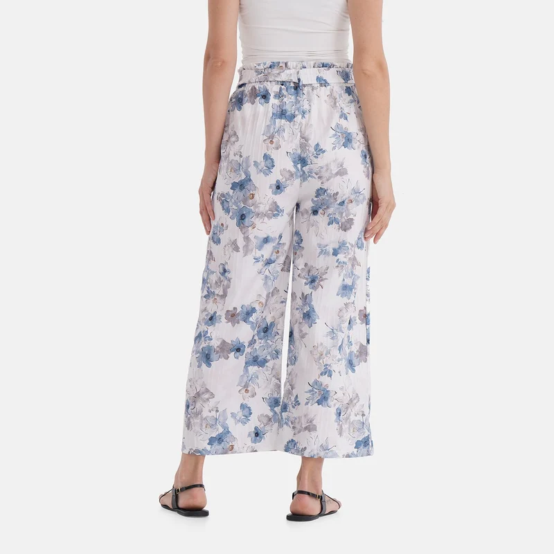 Weit geschnittene Hose mit Blumenprint, High-Waist-Design, elastischer Bund, mit Seitentaschen, elastisch und bequem, Einheitsgröße, Länge 99 cm, Beige