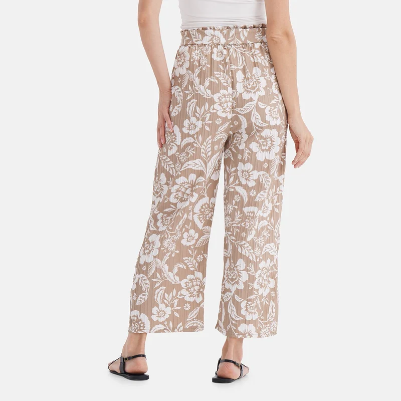 Weit geschnittene Hose mit Blumenprint, High-Waist-Design, elastischer Bund, mit Seitentaschen, elastisch und bequem, Einheitsgröße, Länge 99 cm, Beige