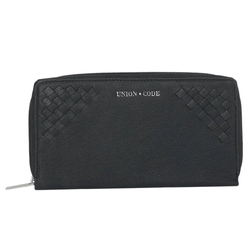 CLOSE OUT - UNION CODE: 100% Echtleder Brieftasche mit Krokoprägung und RFID schutz, 19x12 cm, schwarz