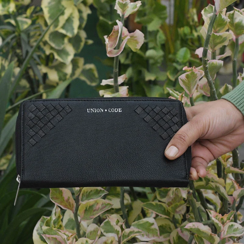 CLOSE OUT - UNION CODE: 100% Echtleder Brieftasche mit Krokoprägung und RFID schutz, 19x12 cm, schwarz