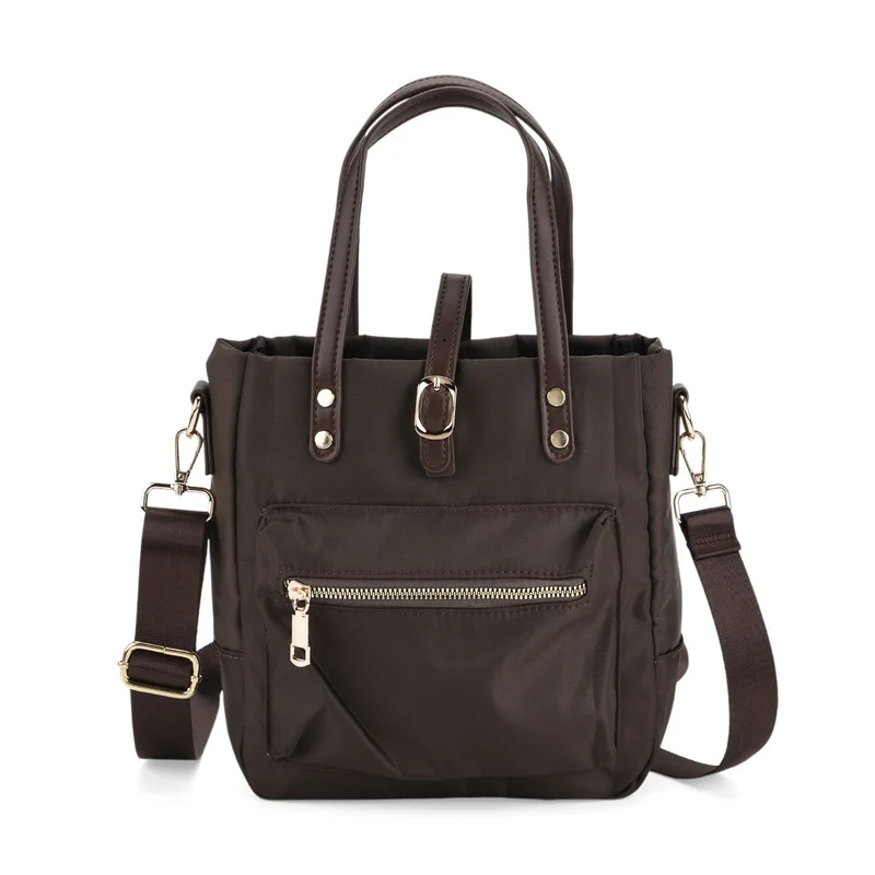 Urban Nylon Crossbody Tasche, 3 Außenfächer und 2 Innenfächer, 22 x 23 x 9 cm, Braun