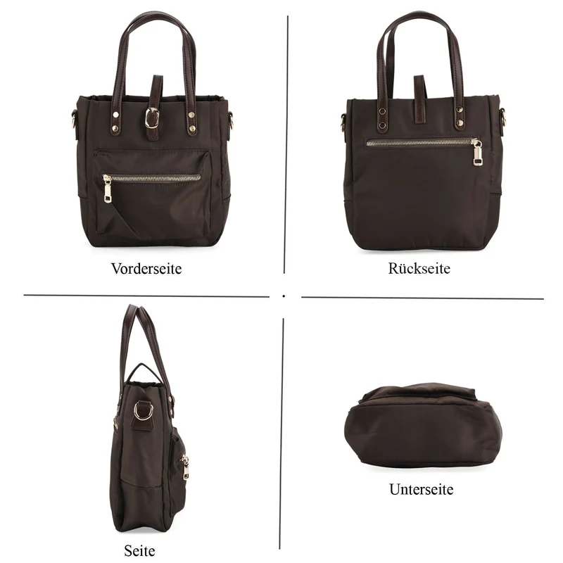 Urban Nylon Crossbody Tasche, 3 Außenfächer und 2 Innenfächer, 22 x 23 x 9 cm, Braun