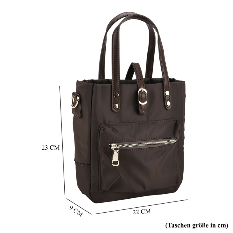 Urban Nylon Crossbody Tasche, 3 Außenfächer und 2 Innenfächer, 22 x 23 x 9 cm, Braun