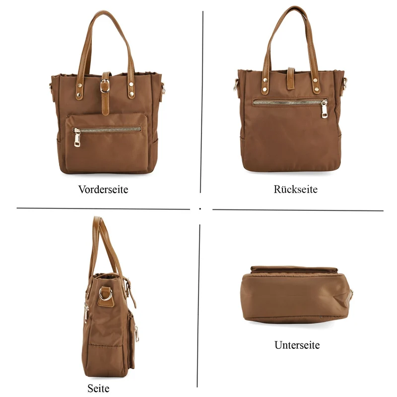 Urban Nylon Crossbody Tasche, 3 Außenfächer und 2 Innenfächer, 22 x 23 x 9 cm, Braun