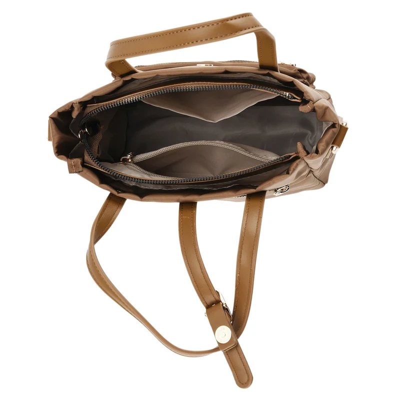 Urban Nylon Crossbody Tasche, 3 Außenfächer und 2 Innenfächer, 22 x 23 x 9 cm, Braun
