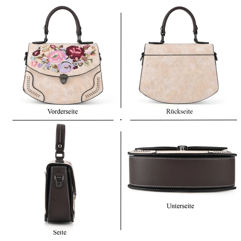 Kompakte Crossbody-Tasche mit floraler Stickerei, 23 x 9 x 17 cm, Lila