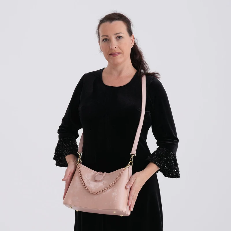 Crossbody Taschen Set 2 teilig mit Reißverschlussfach und Innenfach 30 x 12 x 20 cm Schwarz