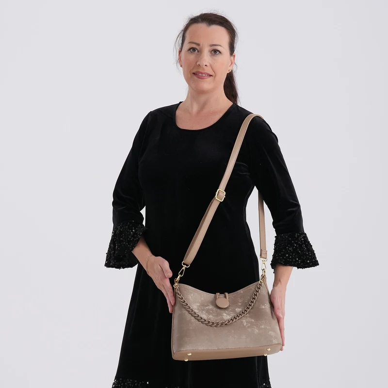 Crossbody Taschen Set 2 teilig mit Reißverschlussfach und Innenfach 30 x 12 x 20 cm Schwarz