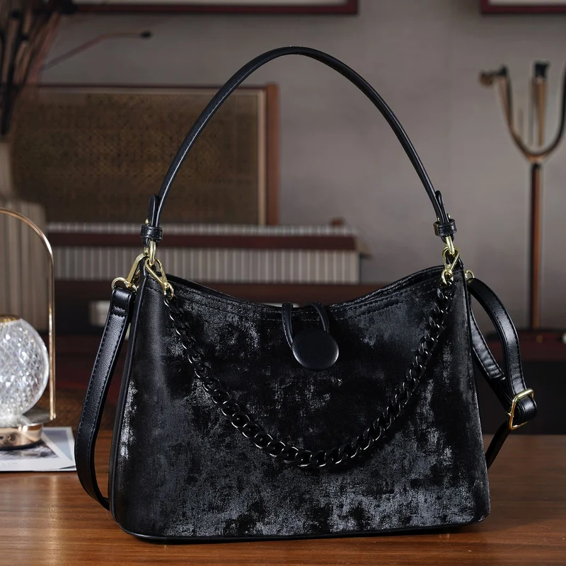 Crossbody Taschen Set 2 teilig mit Reißverschlussfach und Innenfach 30 x 12 x 20 cm Schwarz