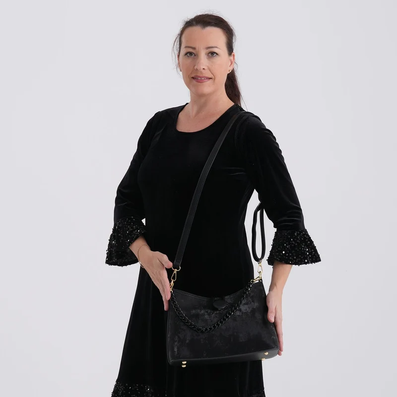 Crossbody Taschen Set 2 teilig mit Reißverschlussfach und Innenfach 30 x 12 x 20 cm Schwarz