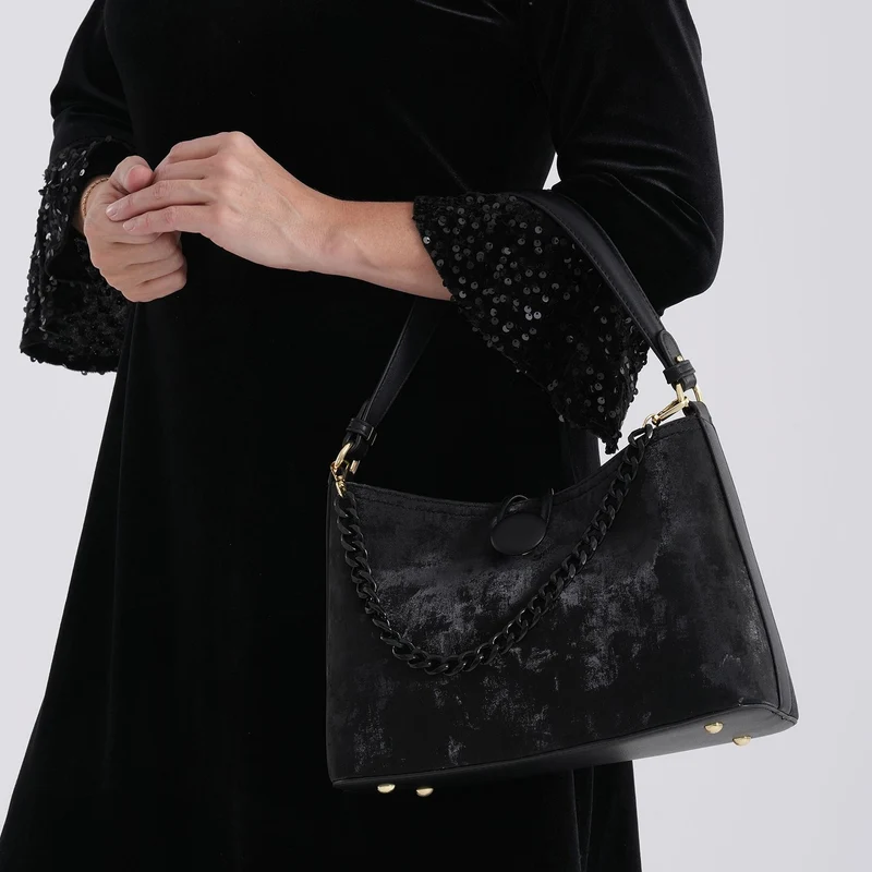 Crossbody Taschen Set 2 teilig mit Reißverschlussfach und Innenfach 30 x 12 x 20 cm Schwarz