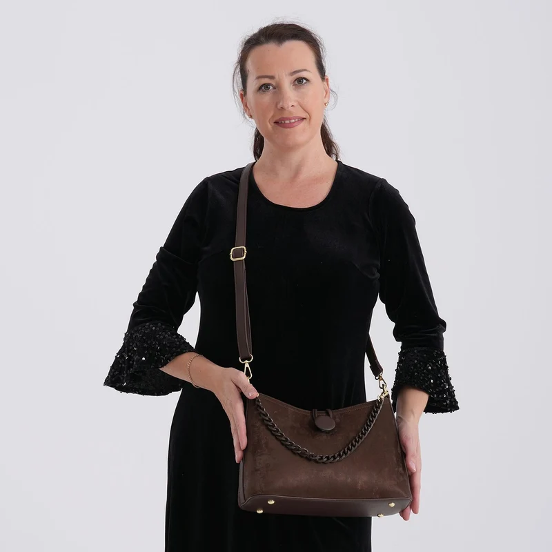 Crossbody Taschen Set 2 teilig mit Reißverschlussfach und Innenfach 30 x 12 x 20 cm Schwarz