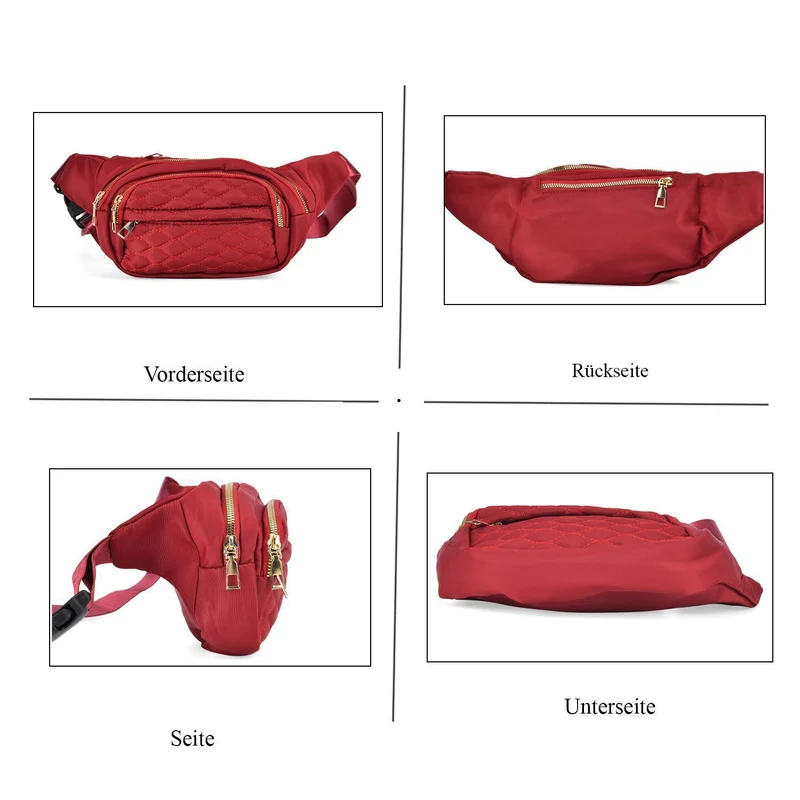 Multifunktionale RFID-geschützte Nylon Gürteltasche mit Schnellverschluss, 36x4x13cm, Rosa
