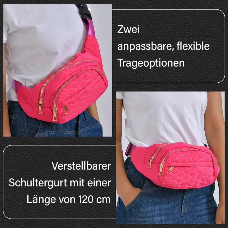 Multifunktionale RFID-geschützte Nylon Gürteltasche mit Schnellverschluss, 36x4x13cm, Rosa