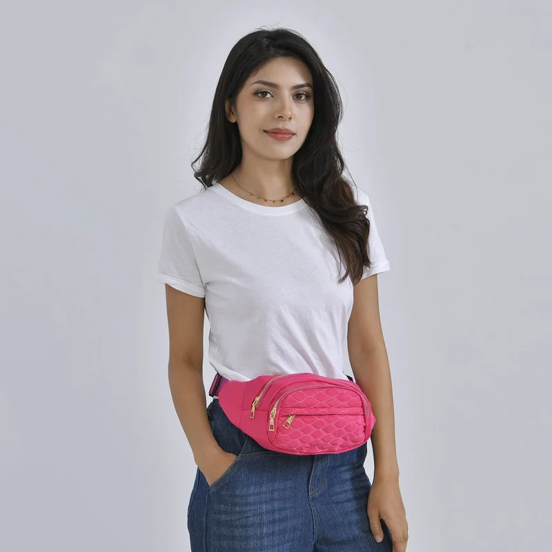 Multifunktionale RFID-geschützte Nylon Gürteltasche mit Schnellverschluss, 36x4x13cm, Rosa
