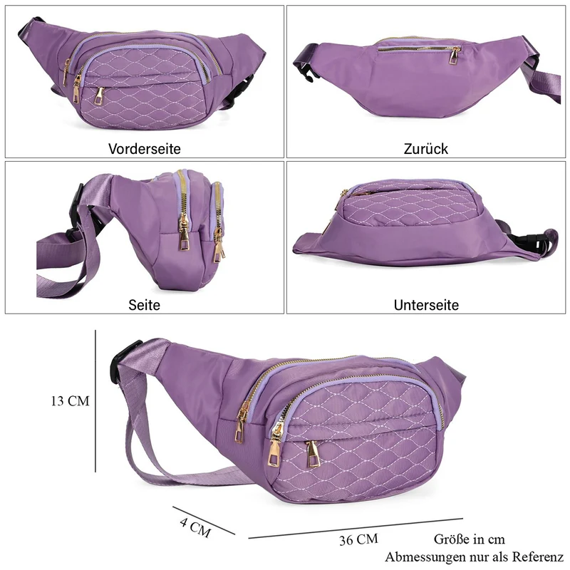 Multifunktionale RFID-geschützte Nylon Gürteltasche mit Schnellverschluss, 36x4x13cm, Rosa