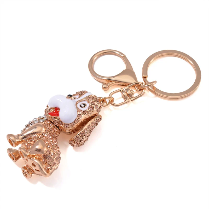 2er-Set aus Hunde-Schlüsselanhänger und Taschenspiegel, Kristallbesatz, Emaille