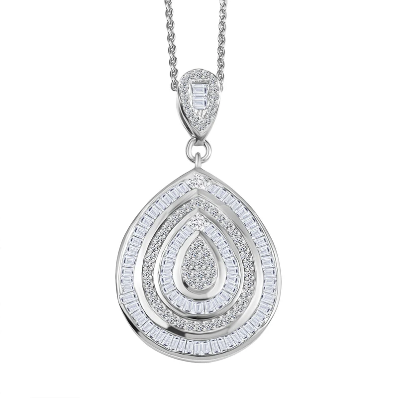 D'Joy Weißer Diamant Anhänger mit Kette, ca. 50 cm 925 Silber Rhodiniert ca. 1.00 ct