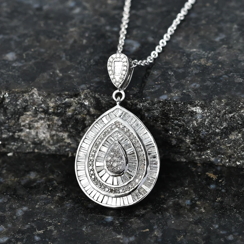 D'Joy Weißer Diamant Anhänger mit Kette, ca. 50 cm 925 Silber Rhodiniert ca. 1.00 ct