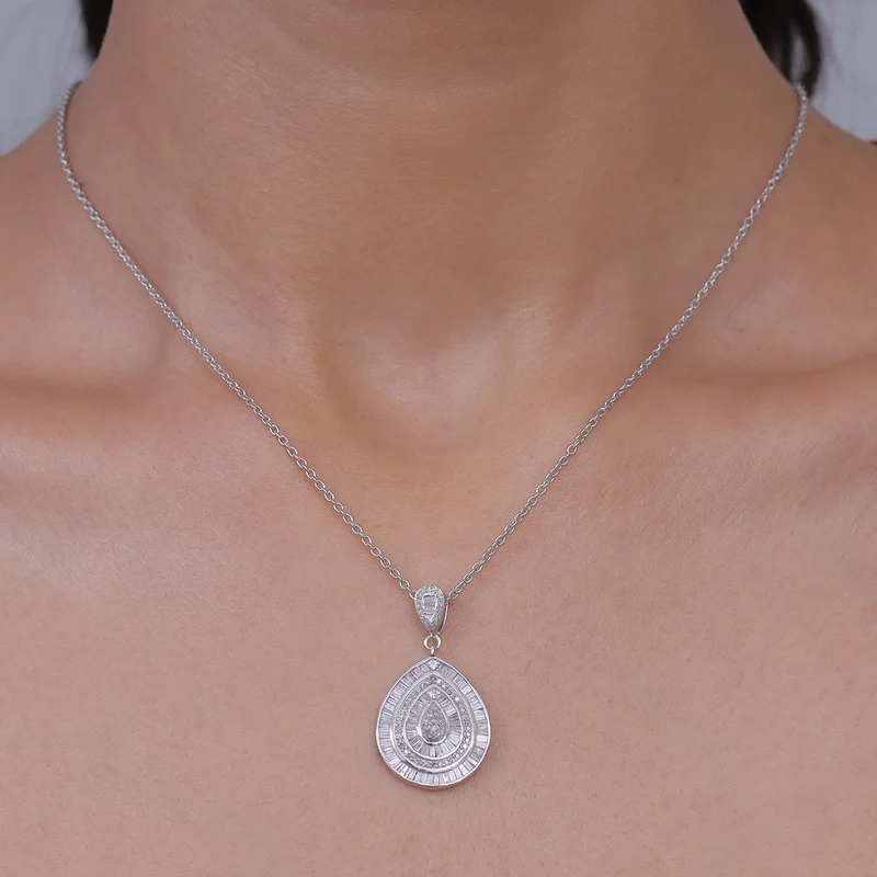 D'Joy Weißer Diamant Anhänger mit Kette, ca. 50 cm 925 Silber Rhodiniert ca. 1.00 ct