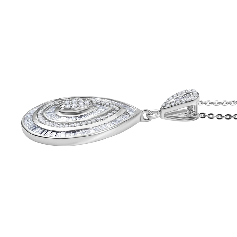 D'Joy Weißer Diamant Anhänger mit Kette, ca. 50 cm 925 Silber Rhodiniert ca. 1.00 ct