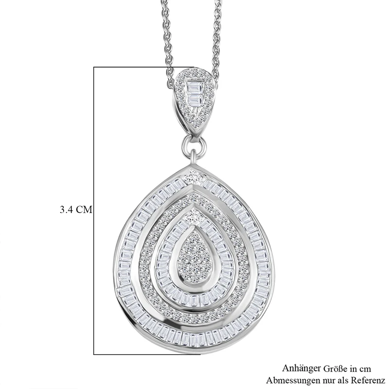 D'Joy Weißer Diamant Anhänger mit Kette, ca. 50 cm 925 Silber Rhodiniert ca. 1.00 ct