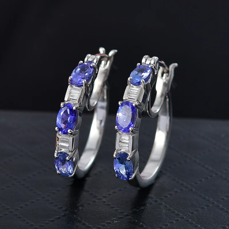 D'Joy Tansanit, Moissanit Ohrringe 925 Silber rhodiniert ca. 1,51 ct.