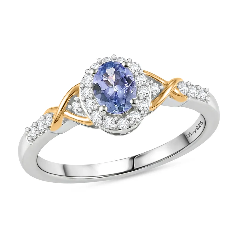 D'Joy Tansanit Schmuckset 925 Silber platiniert und vergoldet (Größe 19) ca. 1,13 ct.
