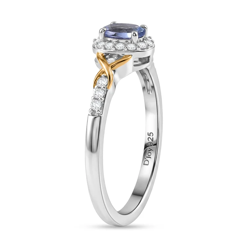 D'Joy Tansanit Schmuckset 925 Silber platiniert und vergoldet (Größe 19) ca. 1,13 ct.