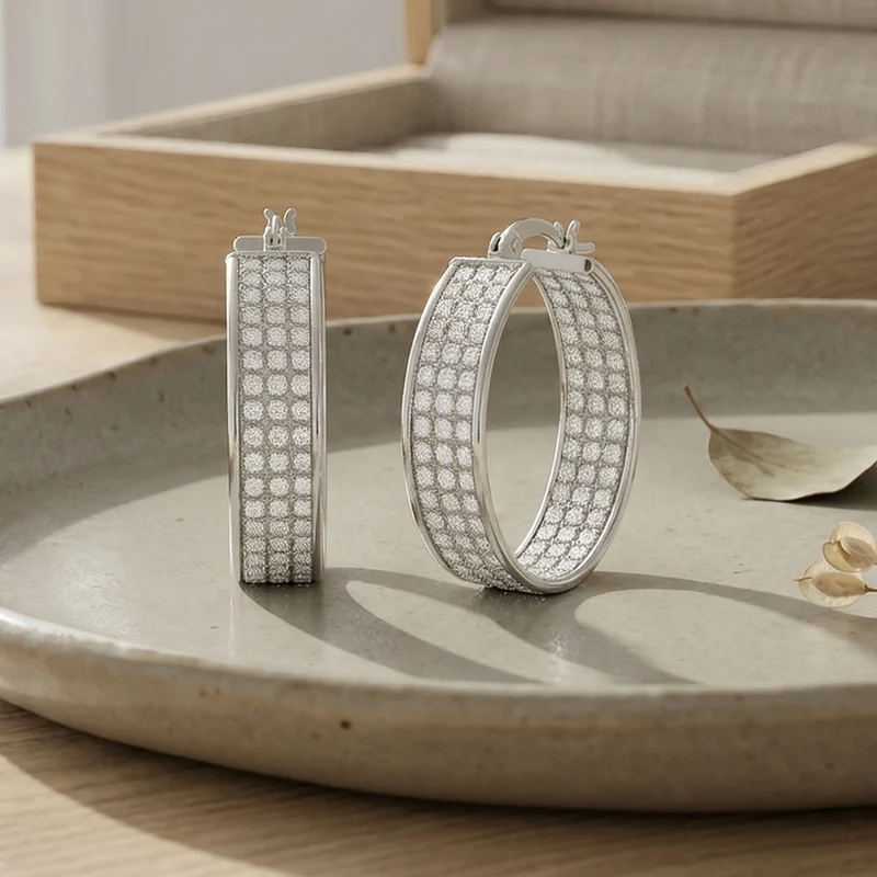 Inside-Out-Kreolen mit Pavé - Diamantoptik, 925 Silber vergoldet