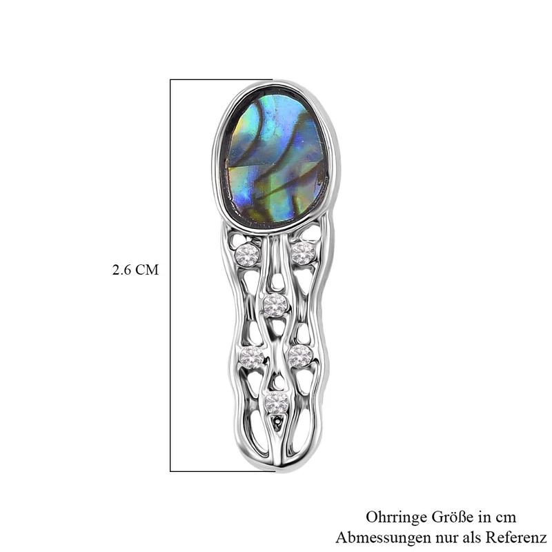 Abalone Muschel, Weißer Kristall Ohrringe, Goldfarben