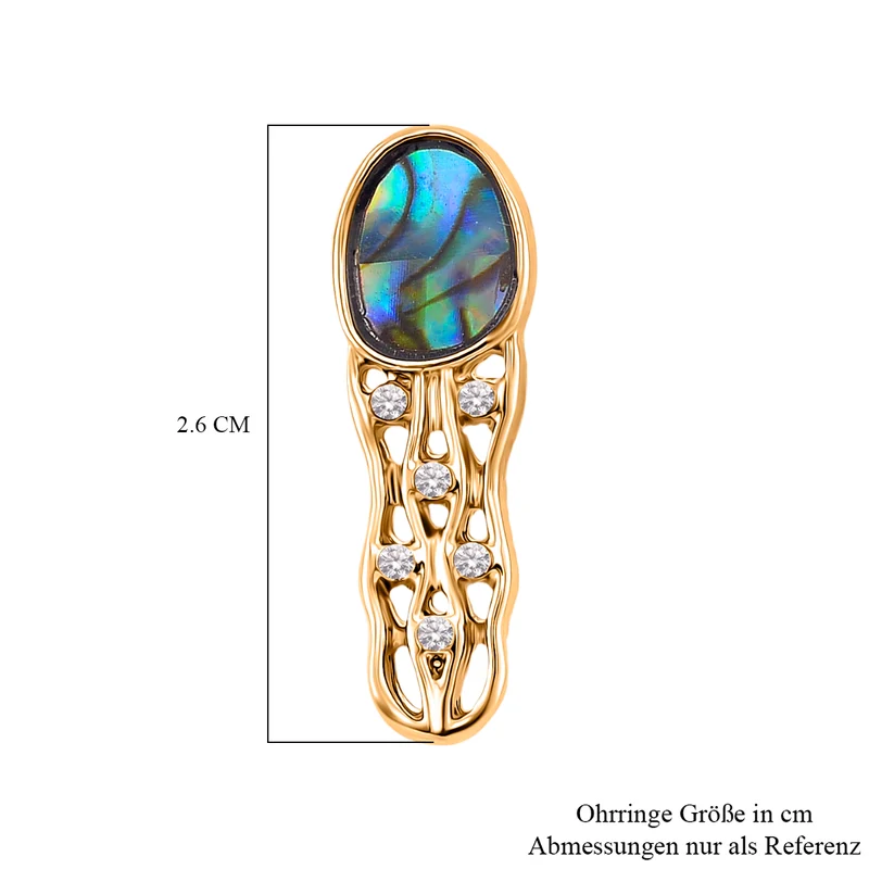 Abalone Muschel, Weißer Kristall Ohrringe, Goldfarben